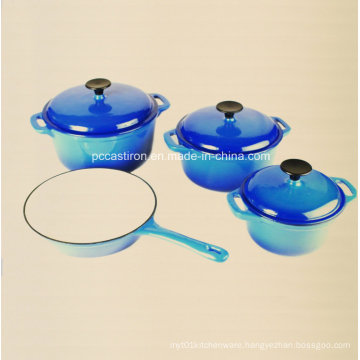 Enamel Cast Iron Cookware Set in 4PCS in Blue Color